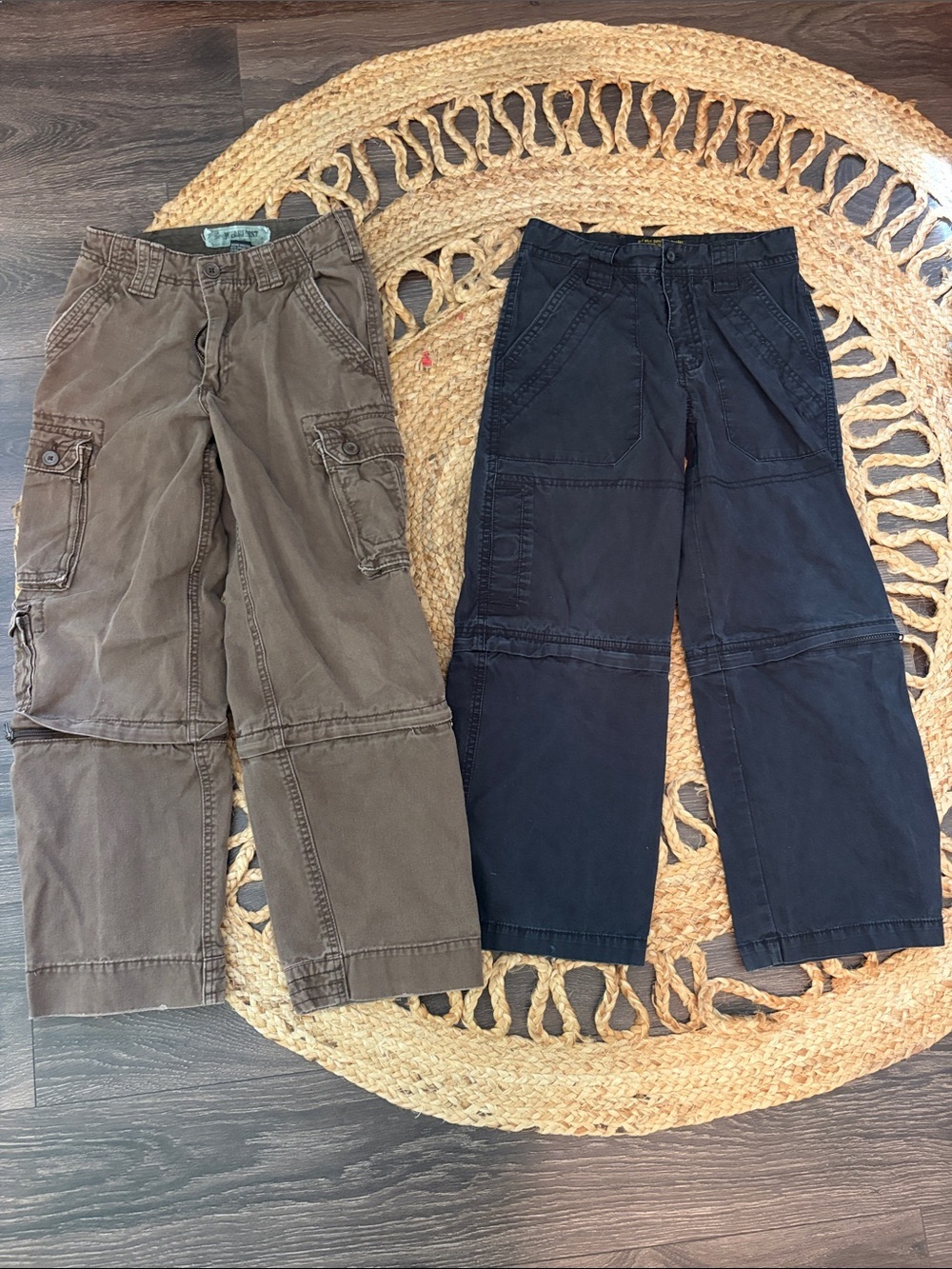 Two Pair Kids Zip Off Cargo Pants - Brown & Navy size 8